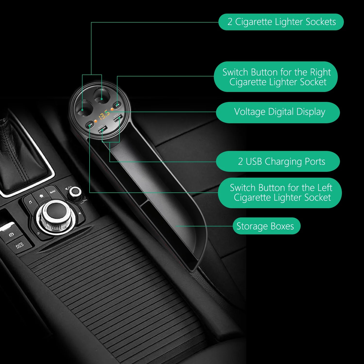 ZEEPIN C15 Multi-use Car Seat Gap Storage Box Voltage Display - Image 4